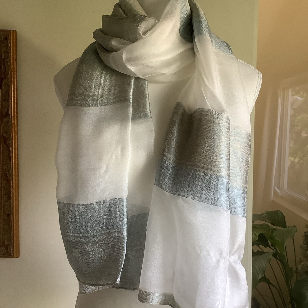 Sheer Silk Striped Rectangular Scarf - Picture 2 of 14